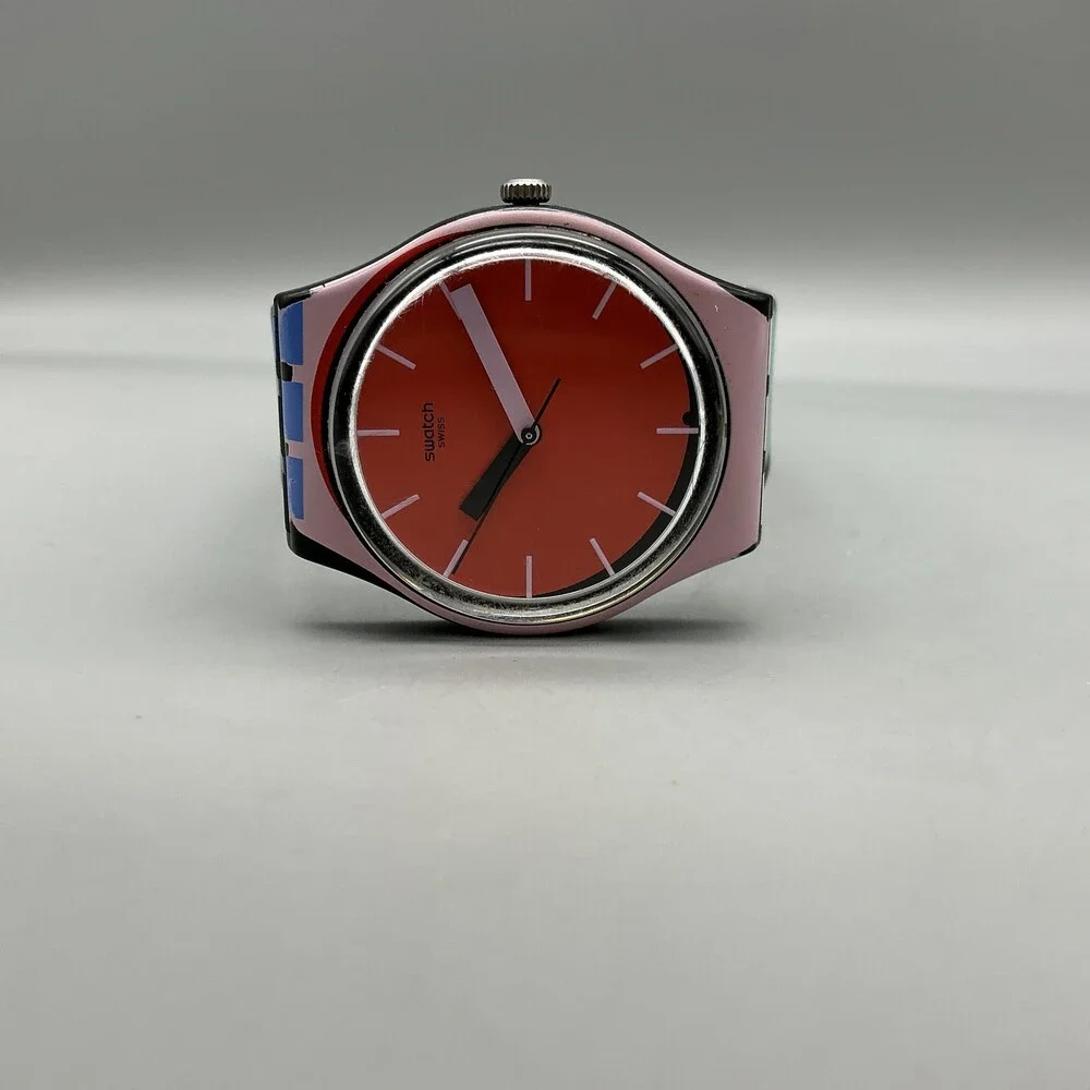 Swatch A COTE GB286 Womens Watch 34mm Orange Dial Pink Case Rubber New Battery